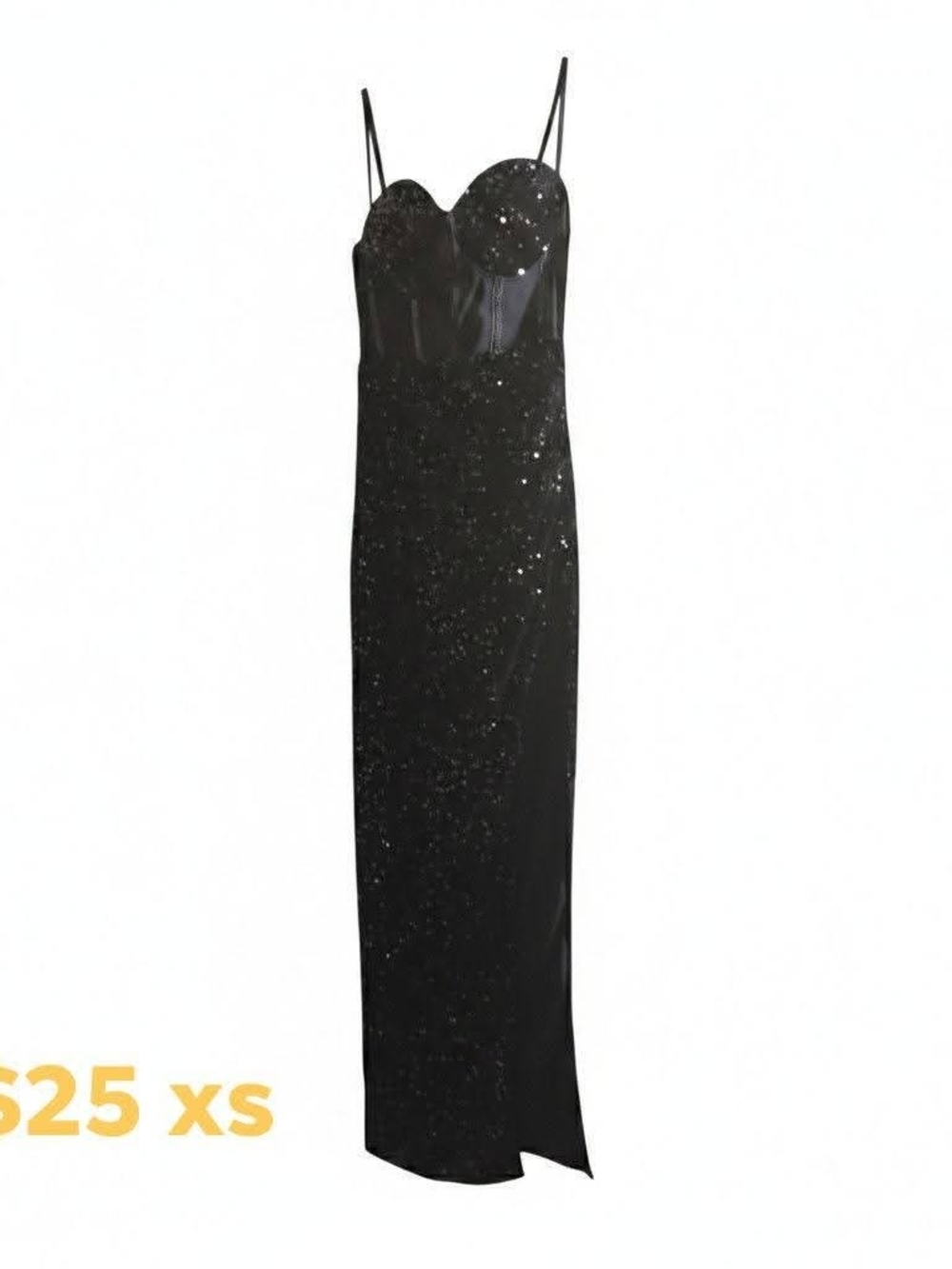Black Sequin Slip Gown with Spaghetti Straps